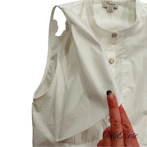 TEMPERLEY LONDON WHITE COTTON BUTTON UP BLOUSE FLARED SHOULDERS SZ 8 FITS US 4 - Picture 9 of 16